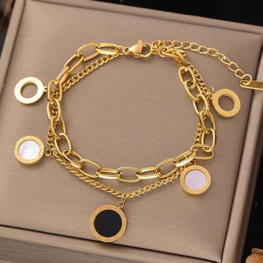 Woman Female 18K Gold Plated Stainless Steel Braided Bangle Bracelet 7.9'' Gifts